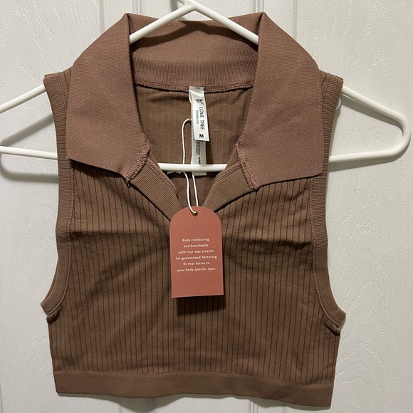 Love Tree Tops - Love Tree Brown Collared Crop Top